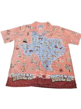 Vintage Nick & Nora Texas Map Cowgirl Pajama Top Shirt Short Sleeve RARE HTF